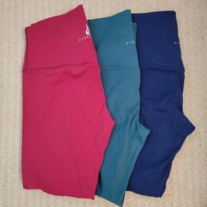 3 Pairs Ryderwear NKD High Waisted Leggings M Navy, Teal, Berry Red